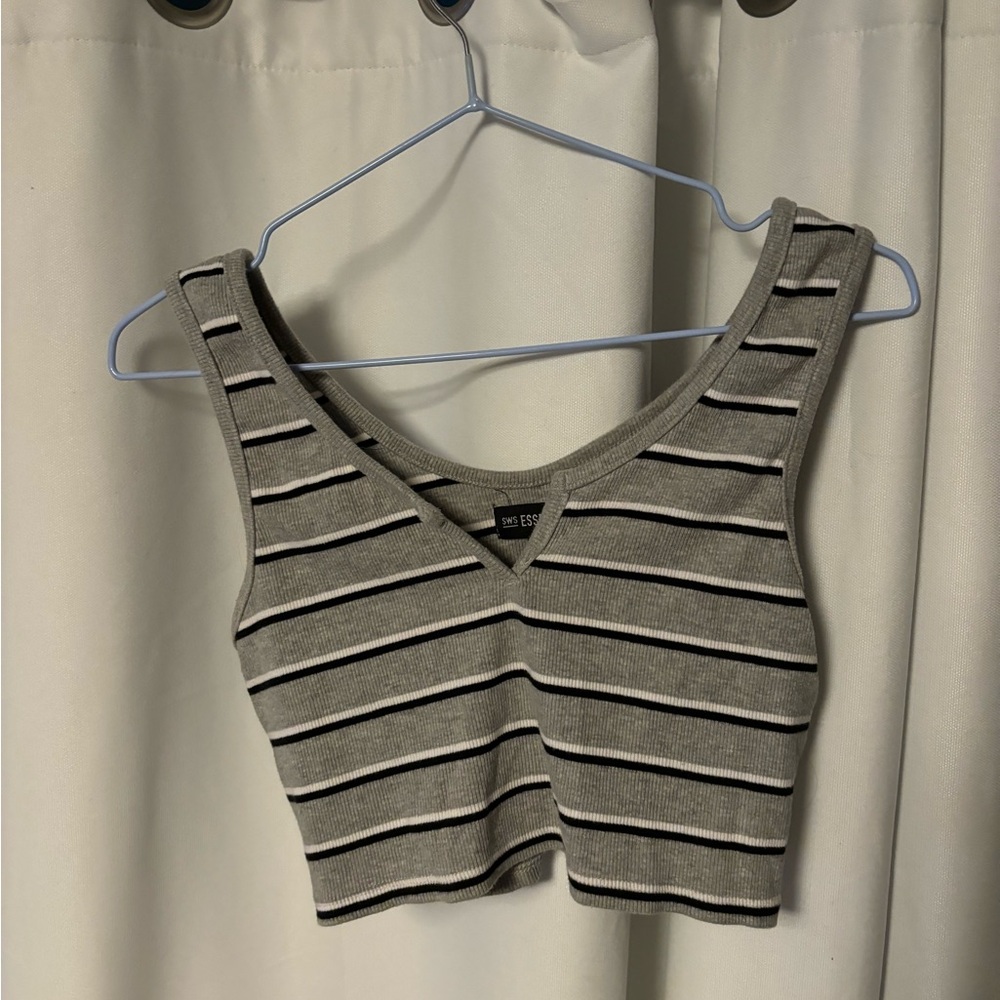 Essentials Black and Gray Striped Tank Top